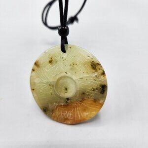 Carved Jade Amulet Stone Pendant Carved Chinese Characters Round Circle